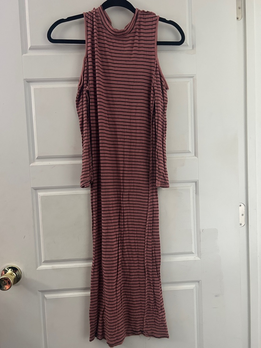 Striped Cold-Shoulder Maxi Dress in Dusty Rose